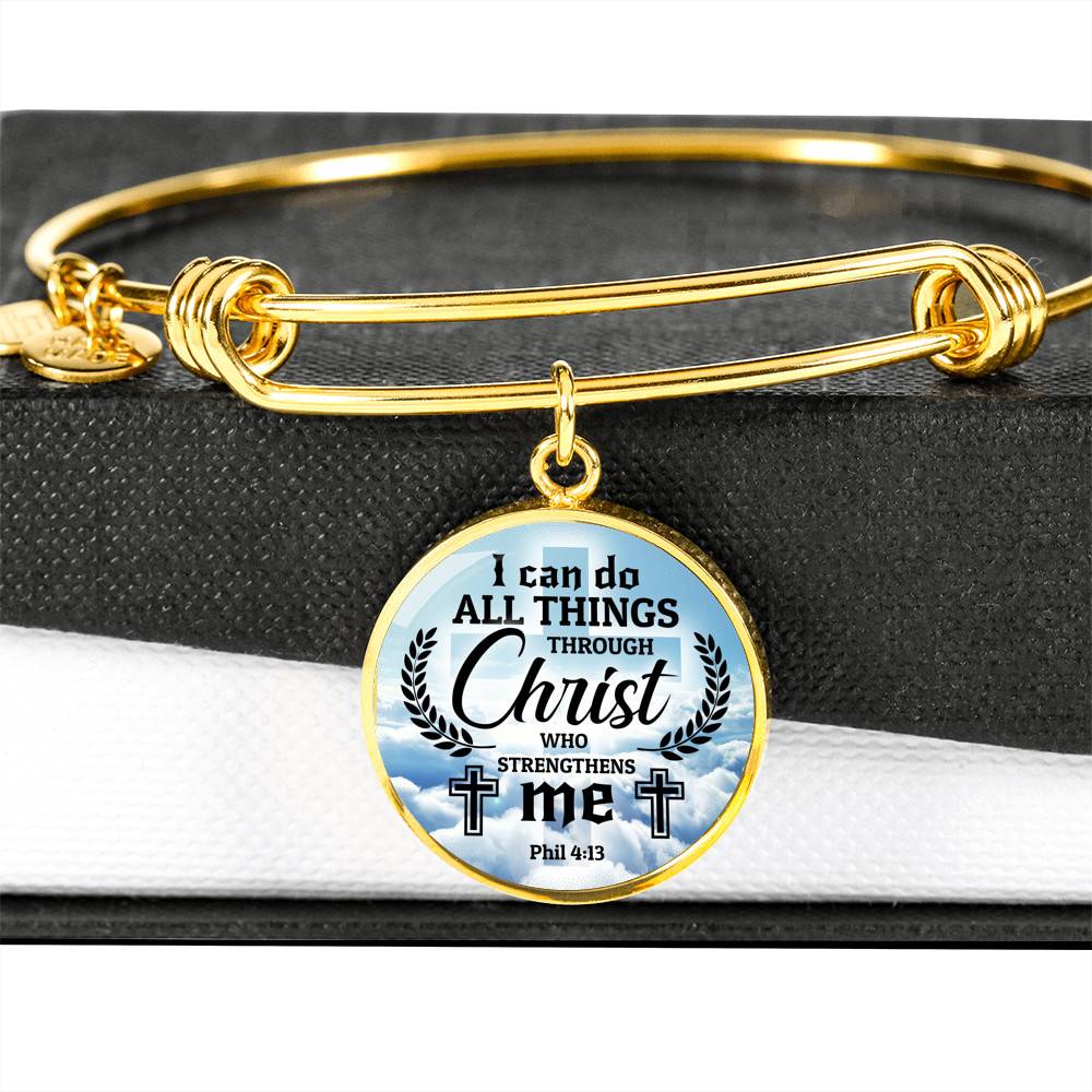 Jesus Christ I Can Do All Things Through Christ Who Strengthens Me Phil 4 13 Faith Circle Necklace - Bangle