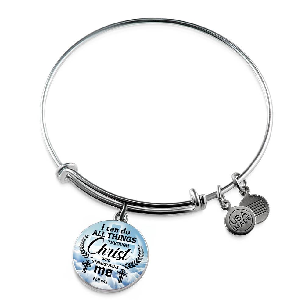 Jesus Christ I Can Do All Things Through Christ Who Strengthens Me Phil 4 13 Faith Circle Necklace - Bangle