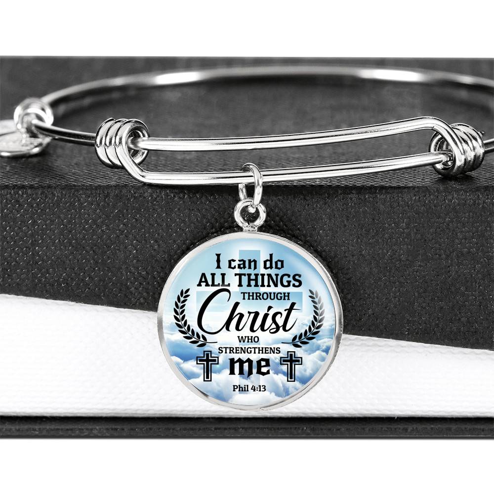 Jesus Christ I Can Do All Things Through Christ Who Strengthens Me Phil 4 13 Faith Circle Necklace - Bangle