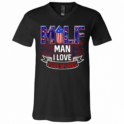 MILF Fireworks t, Black, V-Neck T-Shirt