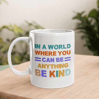 In A World Where You Can Be Anything Be Kind Positive Ceramic Coffee Mug - Beer Stein - Water Bottle