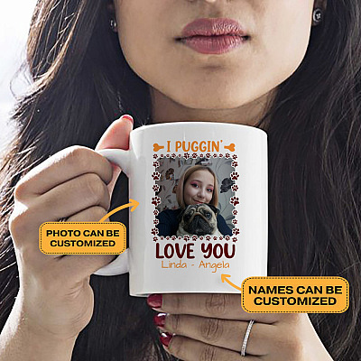 Alternative view of Personalized Photo I Puggin' Love You Ceramic Coffee Mug - Beer Stein - Water Bottle - Color Changing Mug