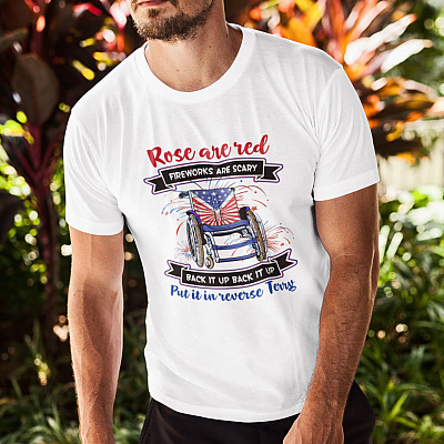 Alternative view of Roses Are Red Fireworks Are Scary Back Up Back Up Put It In Reverse Terry T-Shirt - Funny 4th Of July Shirt