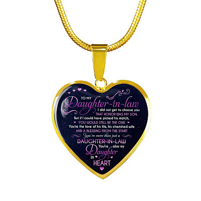 To My Daughter In Law You're Also My Daughter In Heart Heart Pendant Necklace-Bangle