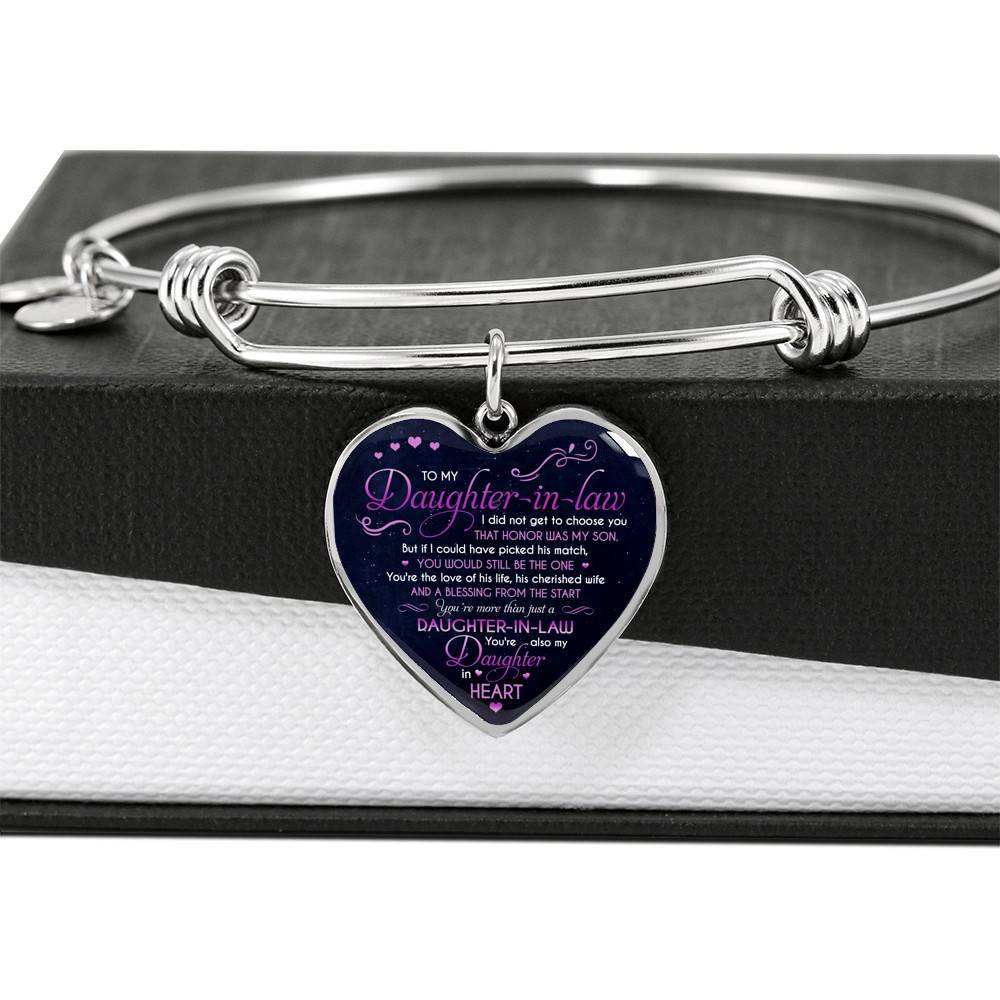 To My Daughter In Law You're Also My Daughter In Heart Heart Pendant Necklace-Bangle