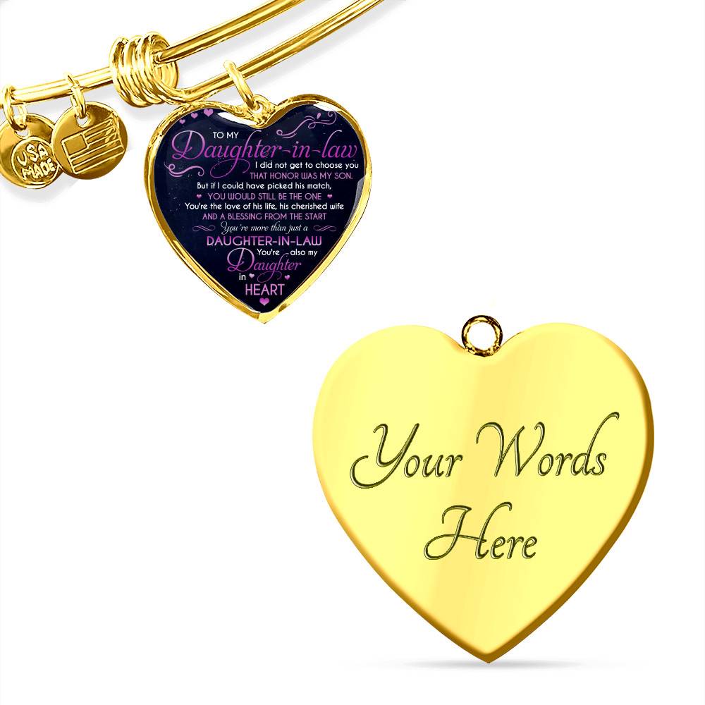 To My Daughter In Law You're Also My Daughter In Heart Heart Pendant Necklace-Bangle