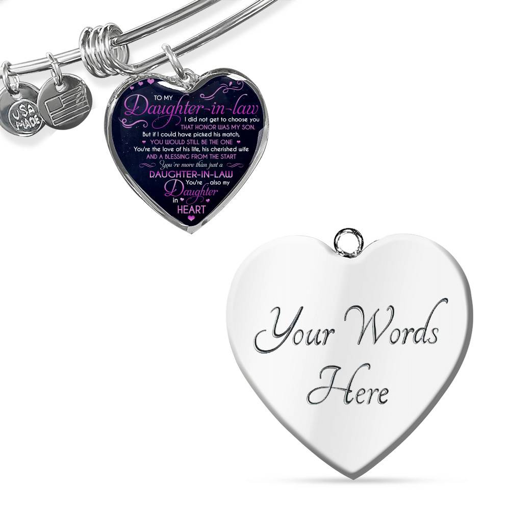 To My Daughter In Law You're Also My Daughter In Heart Heart Pendant Necklace-Bangle