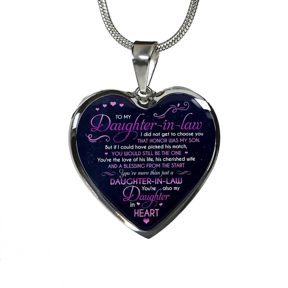 To My Daughter In Law You're Also My Daughter In Heart Heart Pendant Necklace-Bangle
