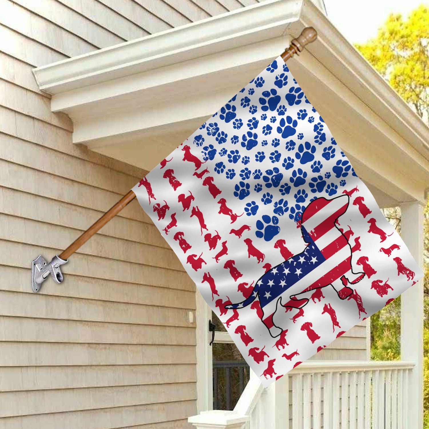 11VT. Dachshund 4th Of July Flag House Flag Mockup 2