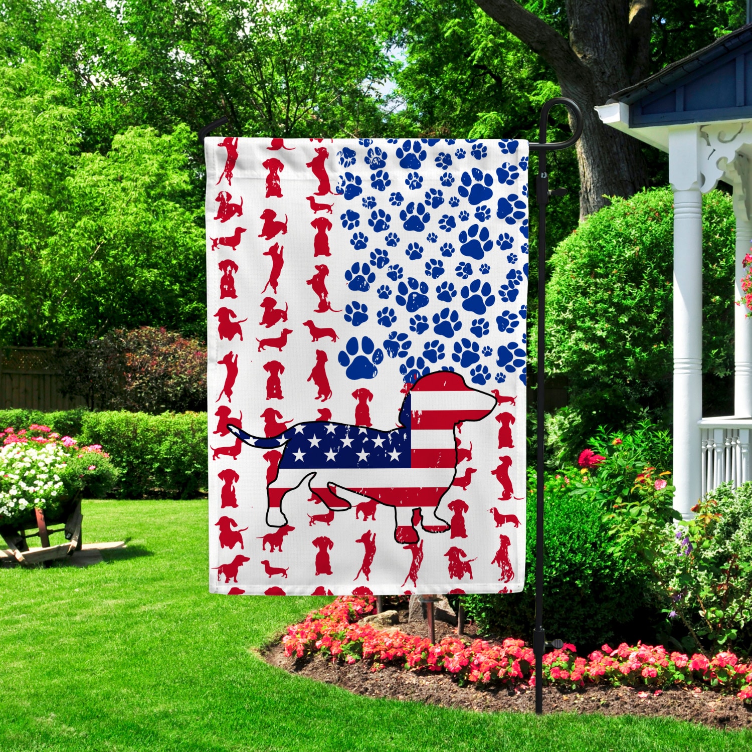 11VT. Dachshund 4th Of July Flag Garden Flag Mockup 2