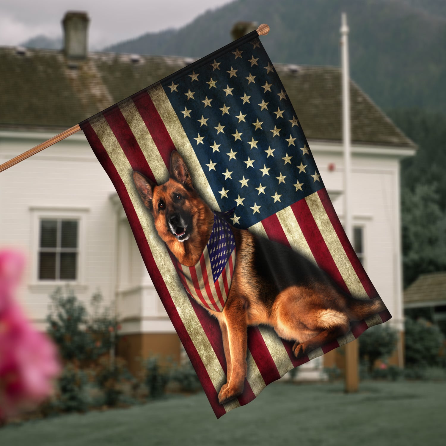 1VT. German Sherpherd AF Flag House Flag Mockup 4
