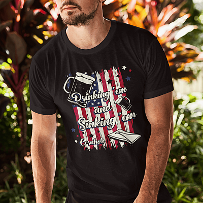 Alternative view of Drinking 'Em Sinking 'Em Cornhole Dark T-Shirt - Funny 4th of July Shirt