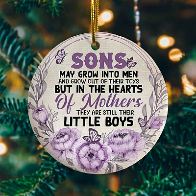 Alternative view of Sons May Grow Into Men and Grow out Of Their Toys Decorative Christmas Ornament-Holiday Flat Circle Ornament