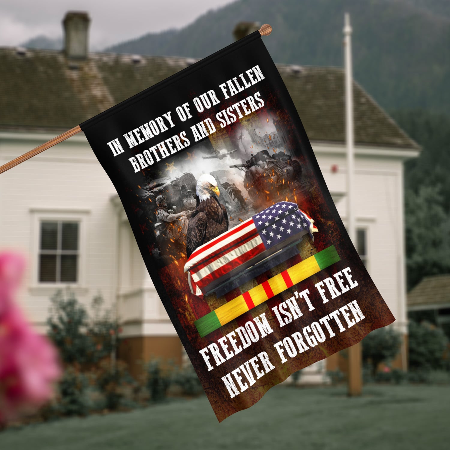 7UT. Never Forgotten Flag (6) House Flag Mockup 4