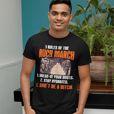 Alternative view of 3 Rules Of The Ruck March Break-In Your Boots Stay Hydrated Don't Be A Bitch Funny Loaded March T-Shirt