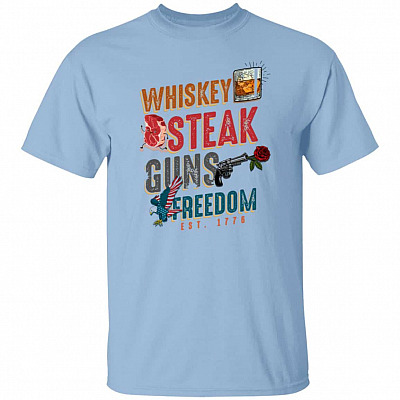 Whiskey Steak Guns Tshirt, Light Blue, Unisex T-Shirt