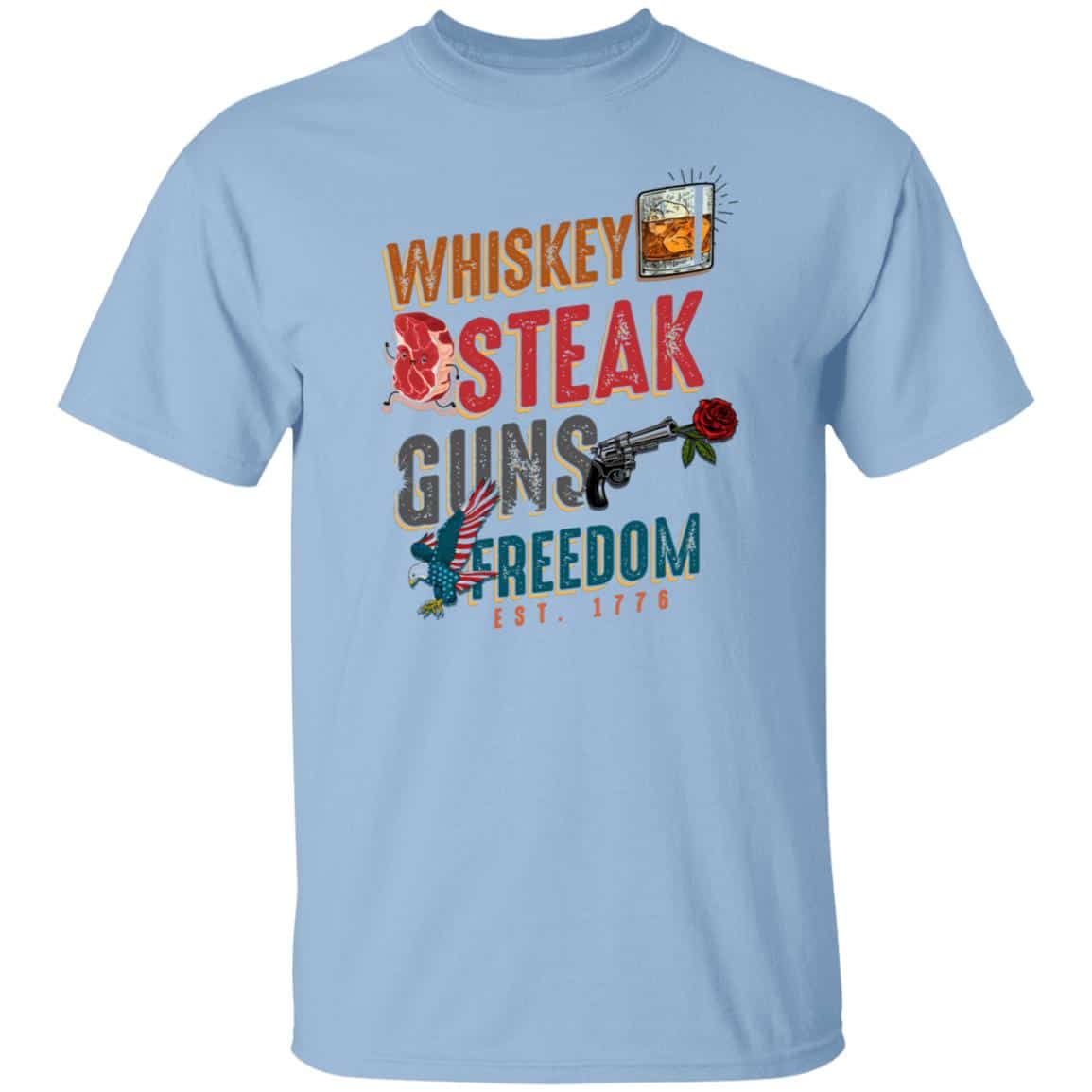 Whiskey Steak Guns Tshirt, Light Blue, Unisex T-Shirt