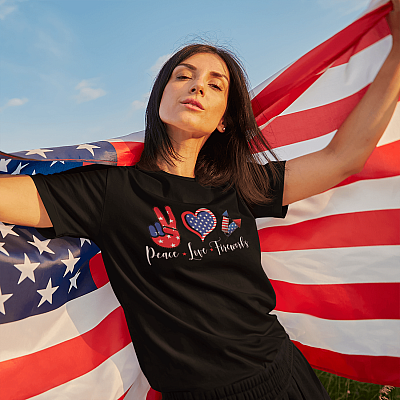 Alternative view of Peace Love Fireworks Funny 4th Of July T-Shirt - Fourth Of July Shirt