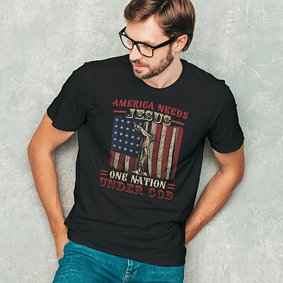 Alternative view of America Needs Jesus One Nation Under God Shirt - Patriots Shirt - Jesus Shirt