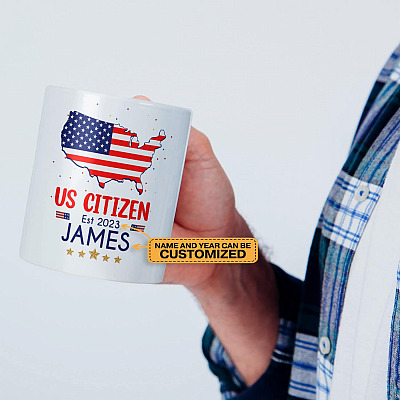 Alternative view of Personalized New US Citizenship Coffee Mug - Beer Stein - Water Bottle - Color Changing Mug