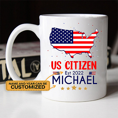Personalized New US Citizenship Coffee Mug - Beer Stein - Water Bottle - Color Changing Mug