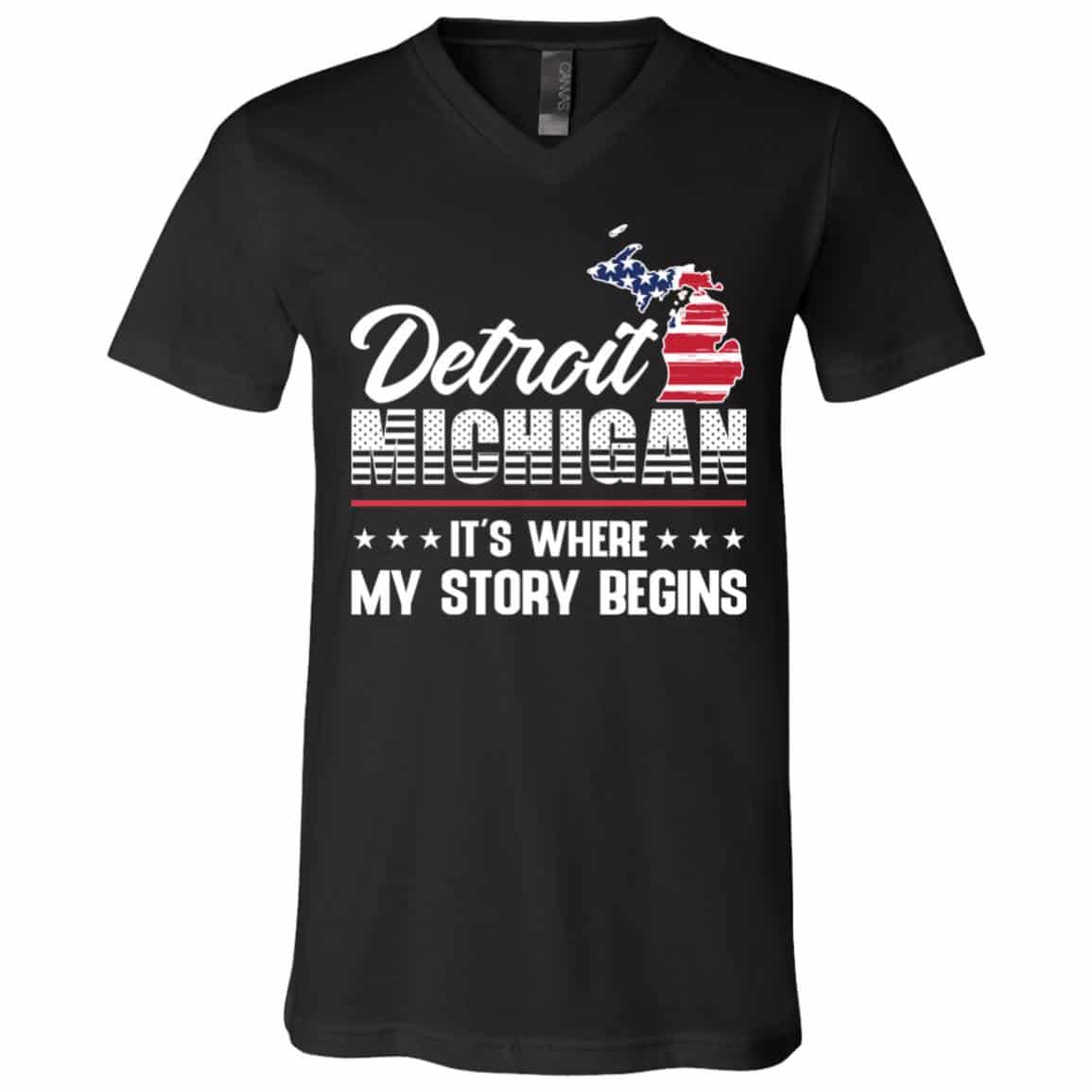 detroit tee, Black, V-Neck T-Shirt