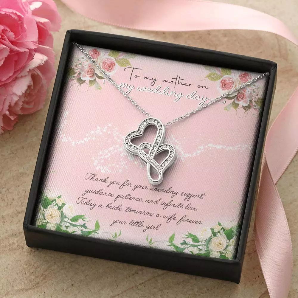 To My Mother On My Wedding Day Double Hearts Necklace - Wedding Mother Of The Bride Gifts From Daughter