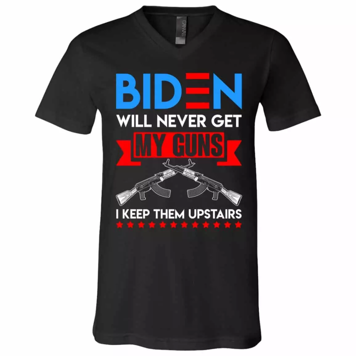 Biden Never Get My Gun t, Black, V-Neck T-Shirt