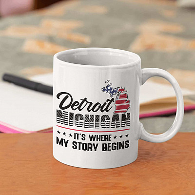 Detroit Michigan It's Where My Story Begins Happy 4th Of July Ceramic Coffee Mug - Beer Stein