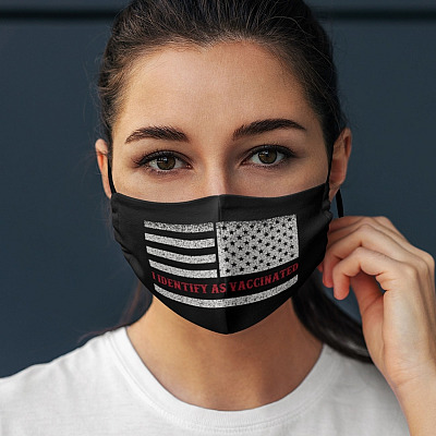 American Flag I Identify as Vaccinated Fourth of July Washable Reusable Custom - Printed Cloth Face Mask