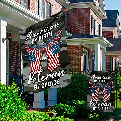 Alternative view of American By Birth Veteran By Choice Outdoor Garden Flag - House Flag - Wall Flag
