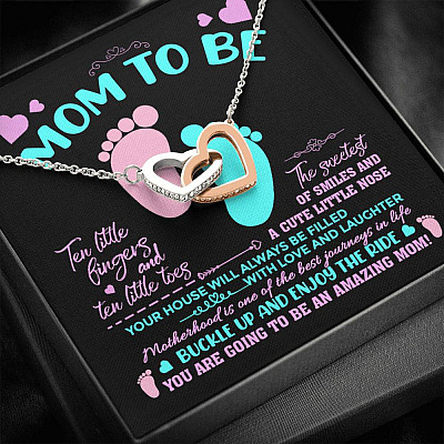 Mom To Be Ten Little Fingers And Ten Little Toes New Mom Interlocking Hearts Pendant Necklace