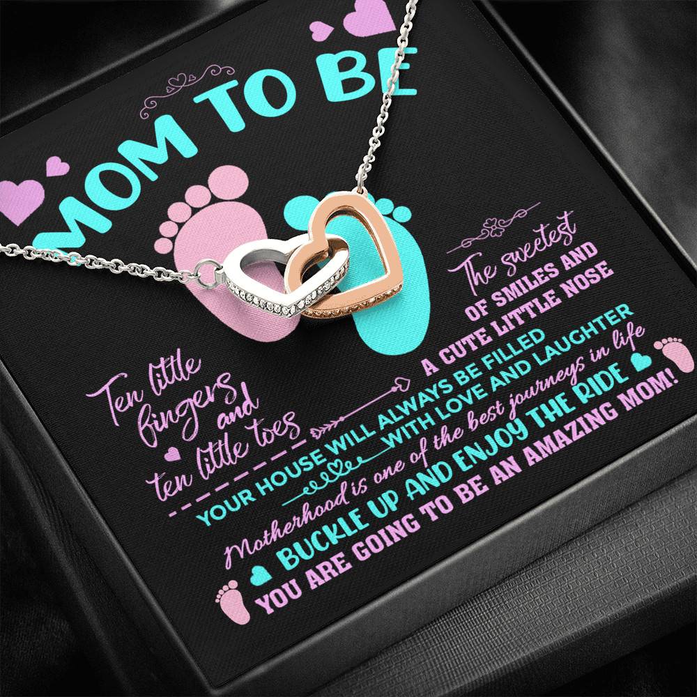 Mom To Be Ten Little Fingers And Ten Little Toes New Mom Interlocking Hearts Pendant Necklace