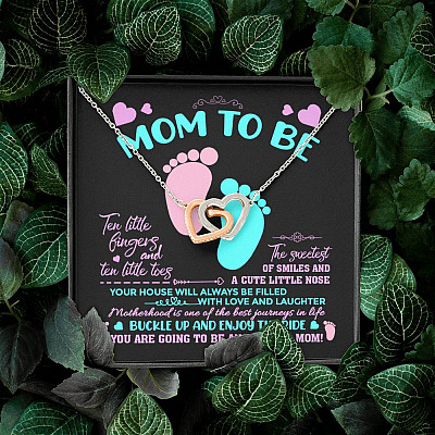 Mom To Be Ten Little Fingers And Ten Little Toes New Mom Interlocking Hearts Pendant Necklace