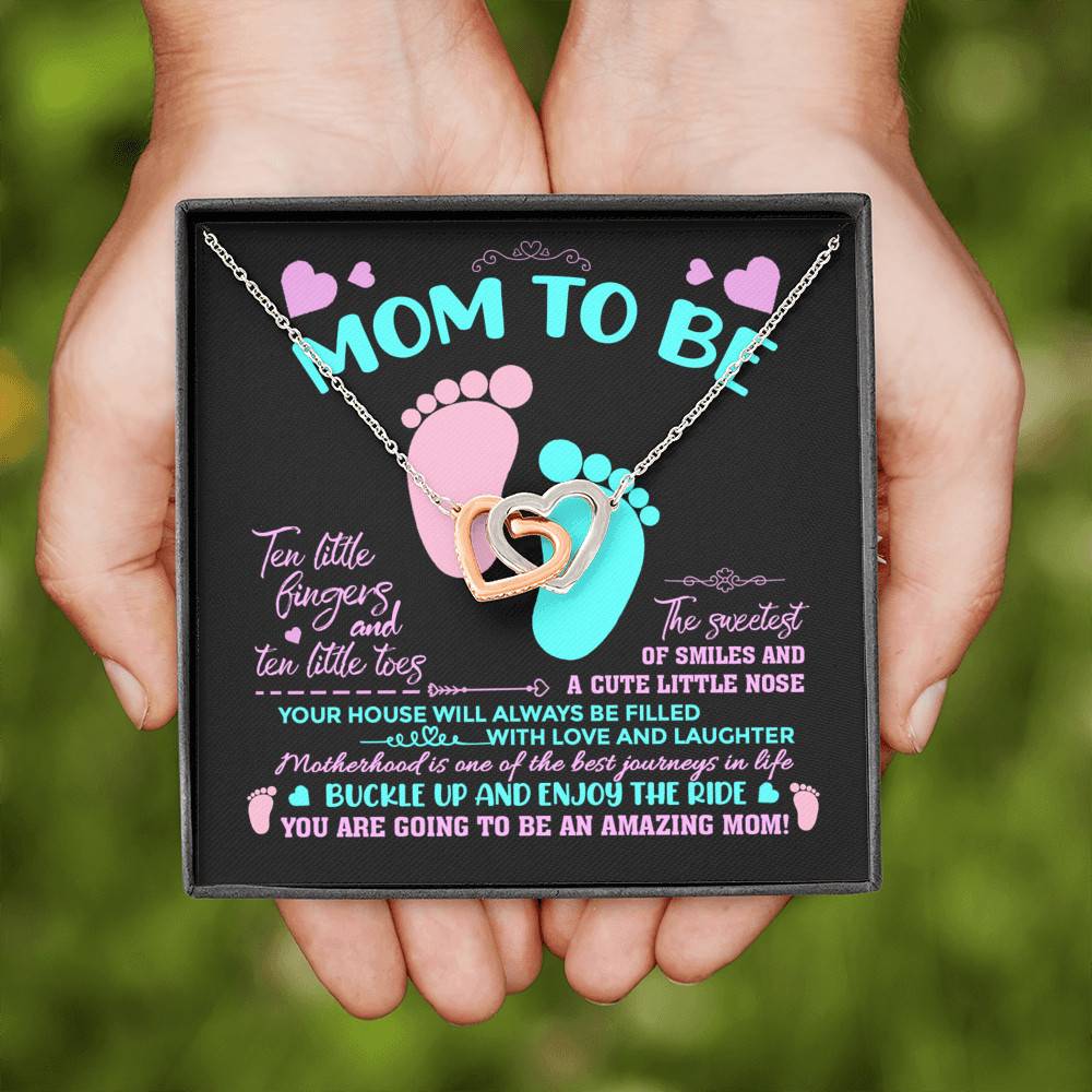Mom To Be Ten Little Fingers And Ten Little Toes New Mom Interlocking Hearts Pendant Necklace