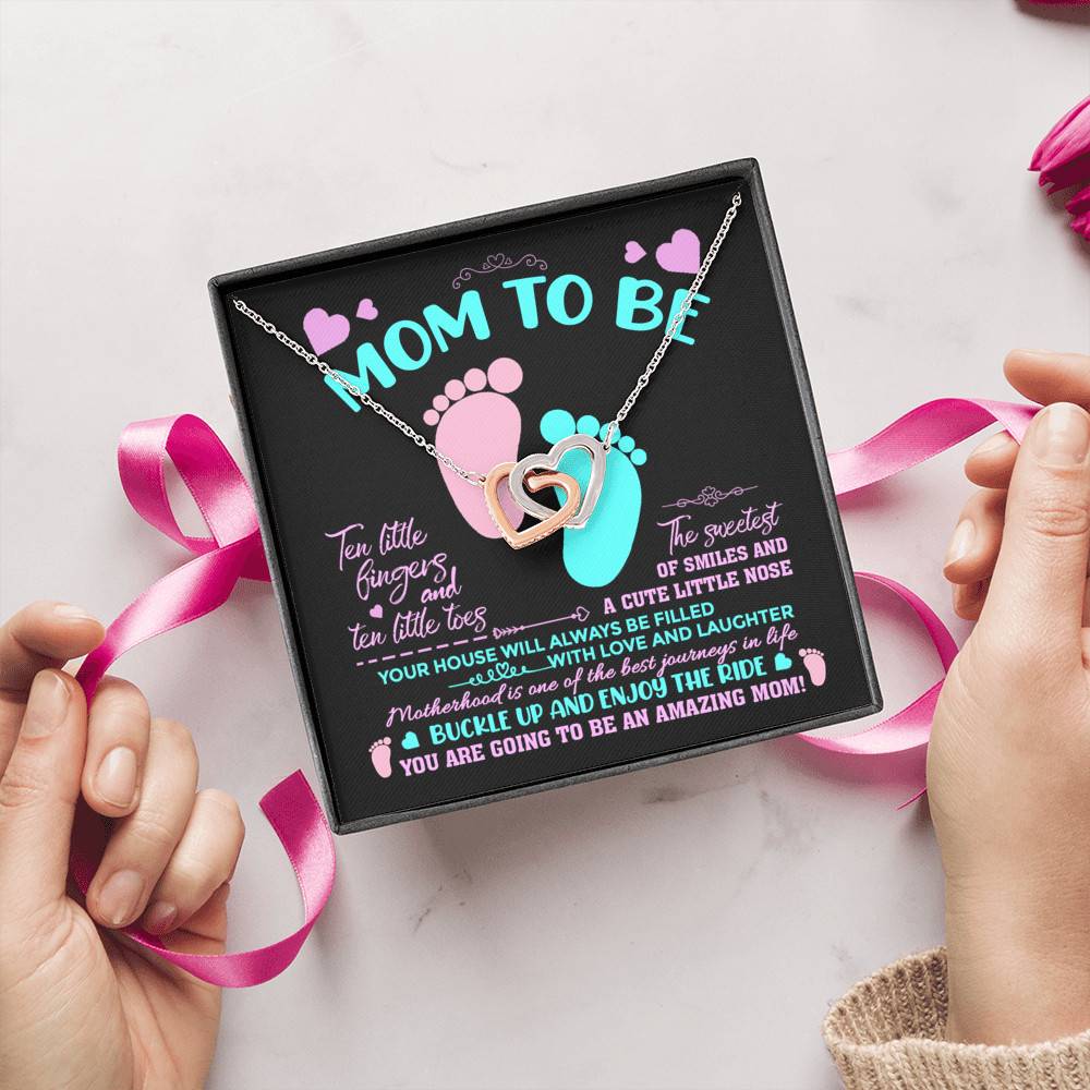 Mom To Be Ten Little Fingers And Ten Little Toes New Mom Interlocking Hearts Pendant Necklace
