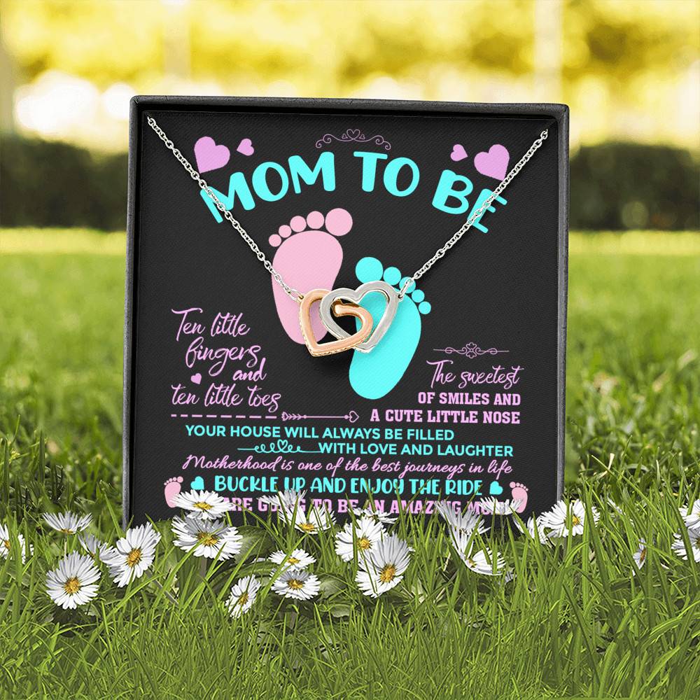 Mom To Be Ten Little Fingers And Ten Little Toes New Mom Interlocking Hearts Pendant Necklace