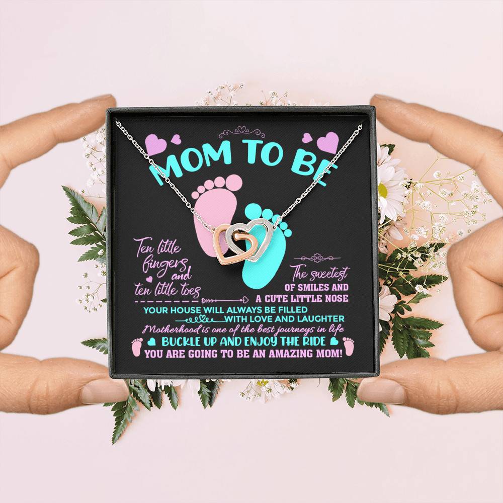 Mom To Be Ten Little Fingers And Ten Little Toes New Mom Interlocking Hearts Pendant Necklace