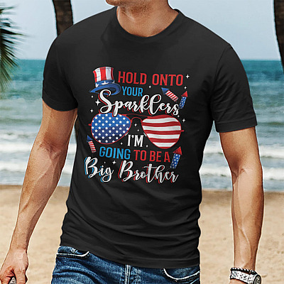Alternative view of Hold Onto Your Sparklers I'm A Brother 4th Of July T-Shirt - Pregnancy Announcement Family Shirt