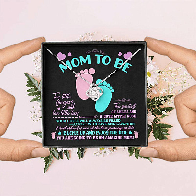 Mom To Be Ten Little Fingers And Ten Little Toes New Mom Love Knot Pendant Necklace