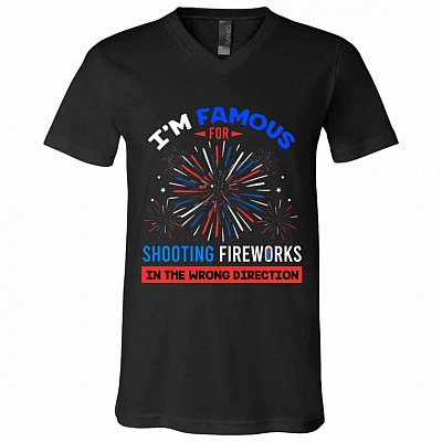 I'm Famous For Shooting, Black, V-Neck T-Shirt