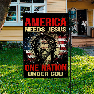 Alternative view of America Needs Jesus One Nation Under God Christian American Outdoor House Flag - Jesus Lover Home Garden Flag