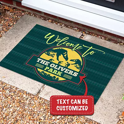 Personalized Family Name Welcome T Rex Dinosaur House Doormat - Outdoor Indoor Doormat