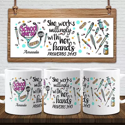 Personalized School Nurse She, White, 11 oz. White Mug