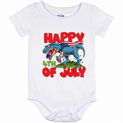 Dinosaur Happy 4th Of July Onesie, White, Baby Onesie - 12 Month