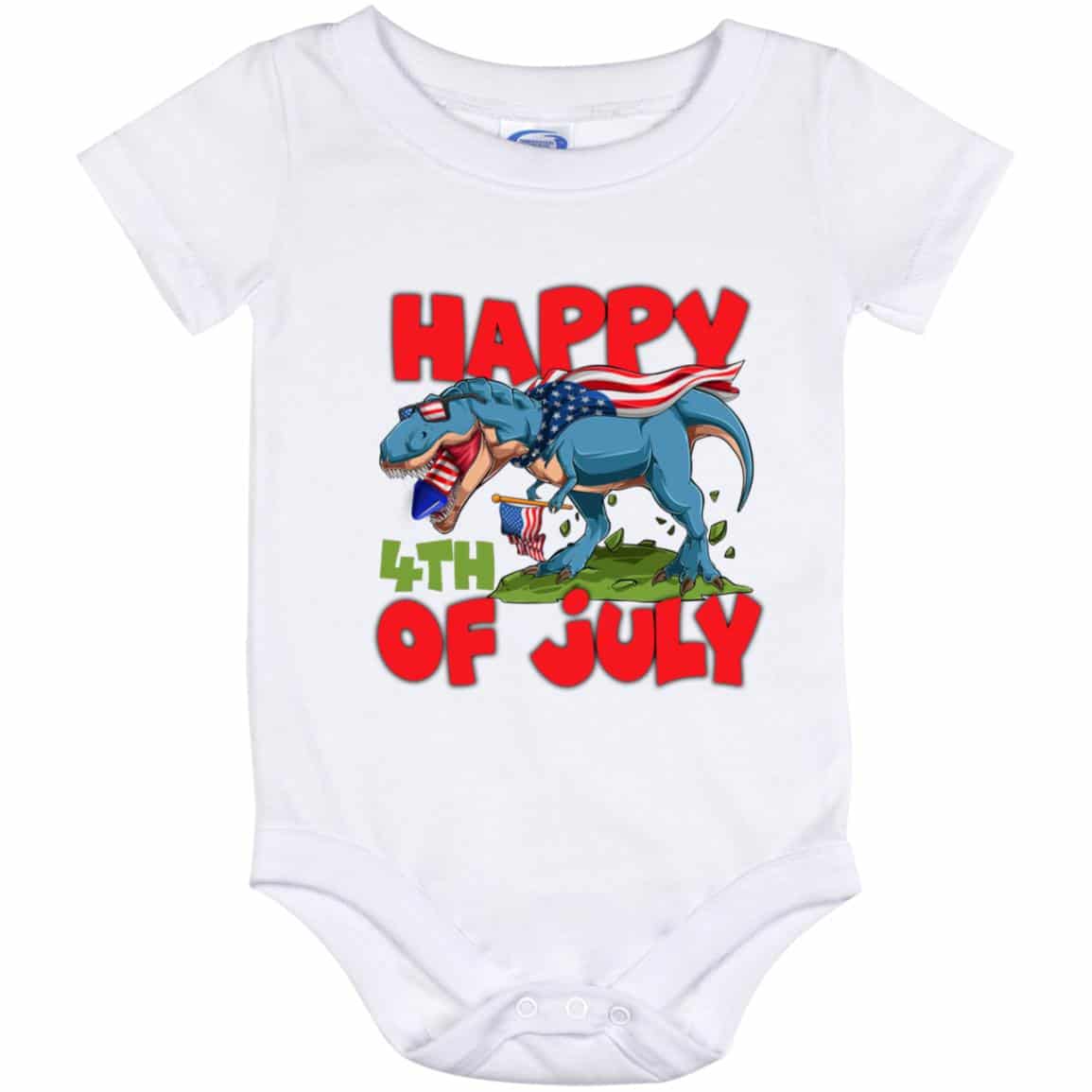 Dinosaur Happy 4th Of July Onesie, White, Baby Onesie - 12 Month