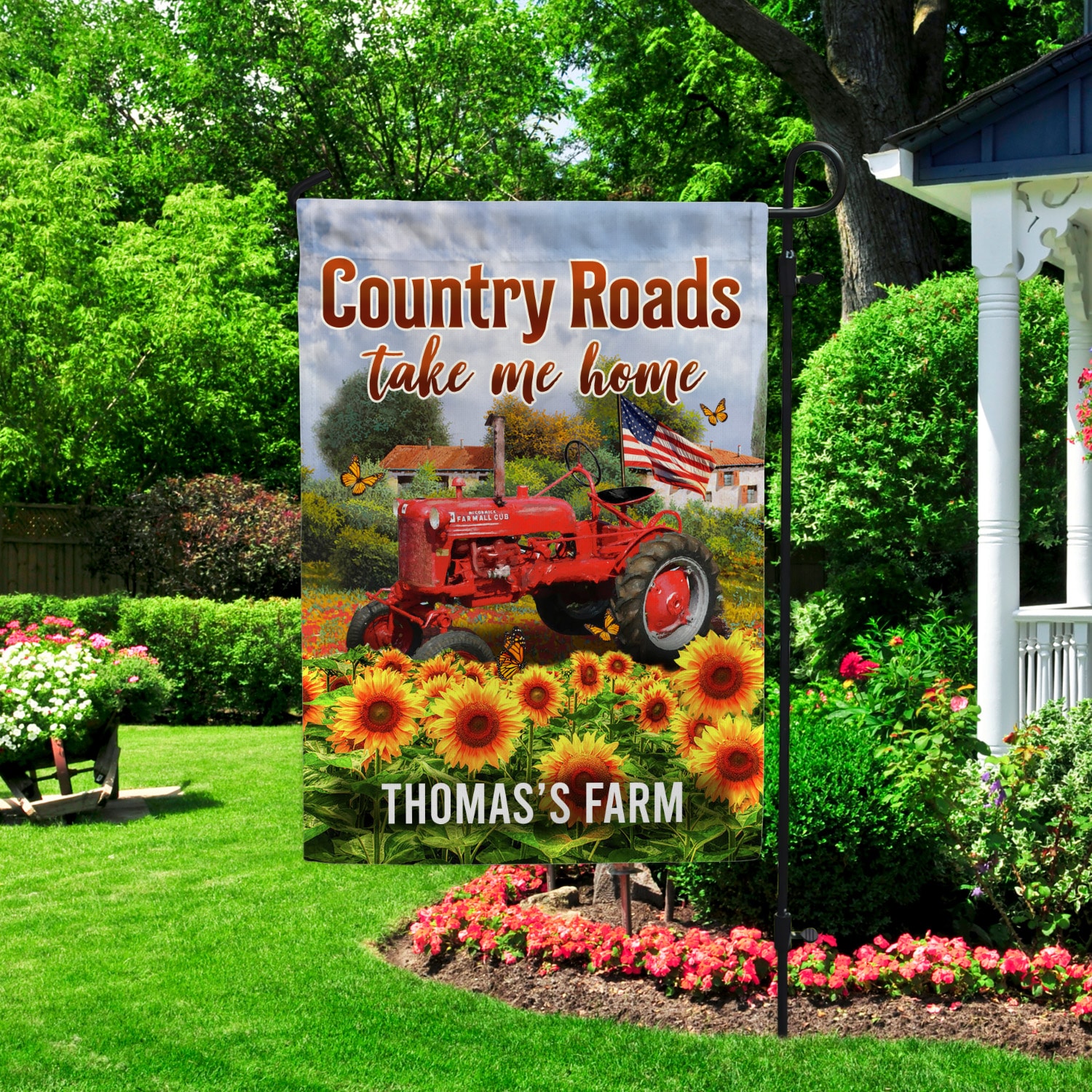 6UT. Country Road (Sample Design) Garden Flag Mockup 2