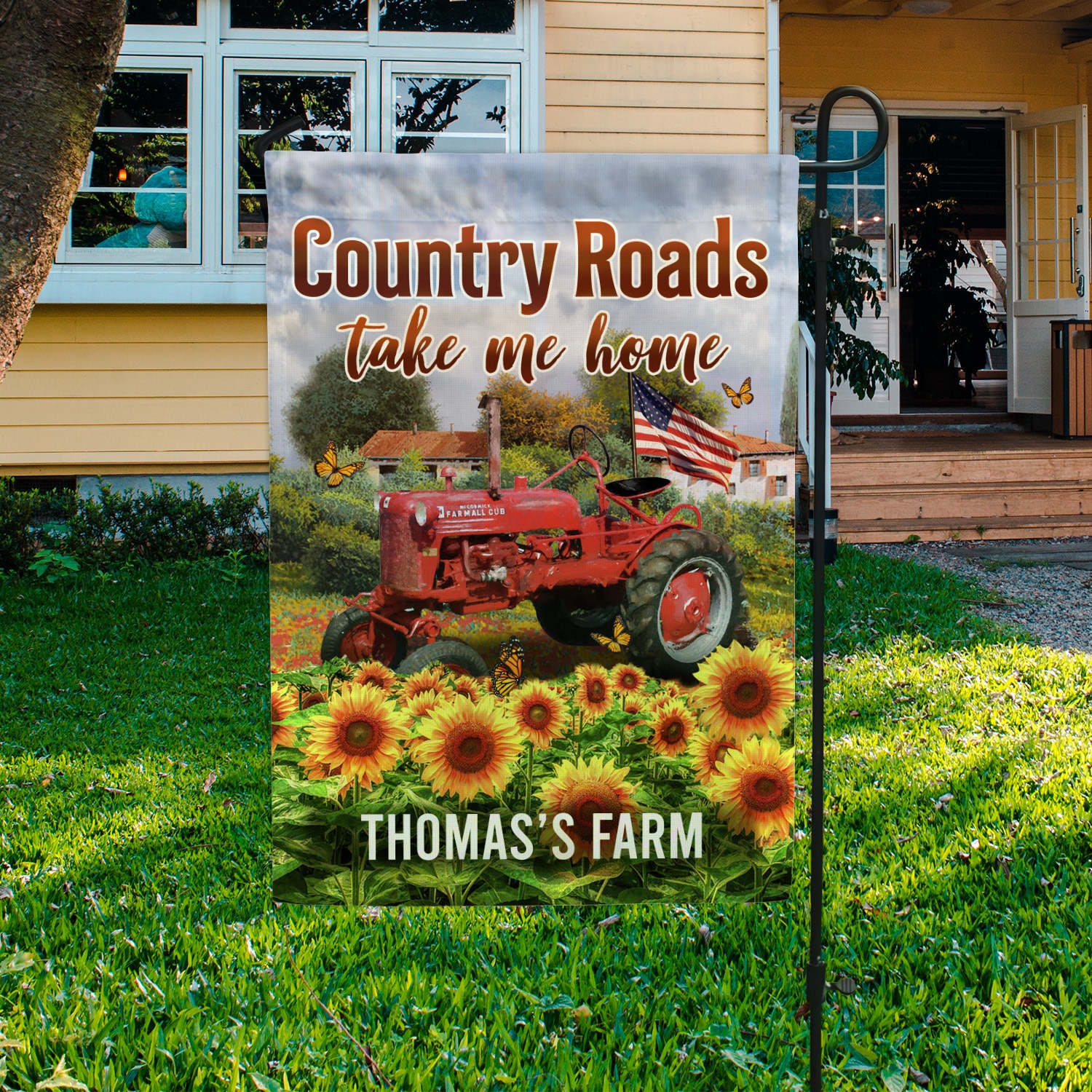 6UT. Country Road (Sample Design) Garden Flag Mockup 3