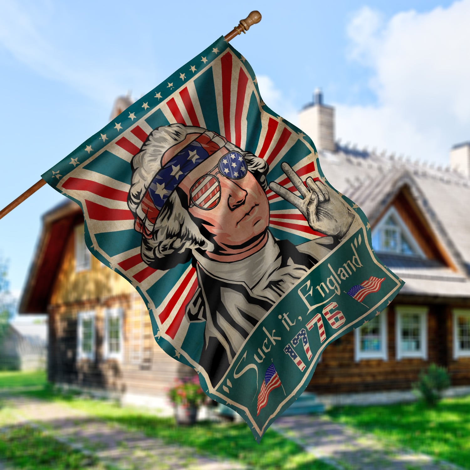 5KT. Suck it, England 1776 copy House Flag Mockup 5