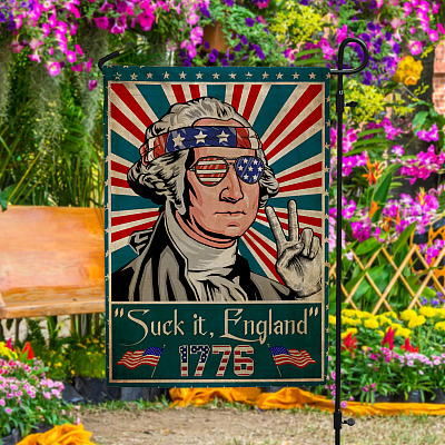 Alternative view of Suck It England George Washington 1776 American Outdoor Garden Flag - Wall House Flag - Funny 4th July Flag